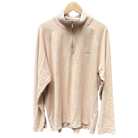 VINTAGE 2000 TIMBERLAND QUARTER ZIP MOCK NECK COTTON SWEATER TAN XL - Picture 1 of 9